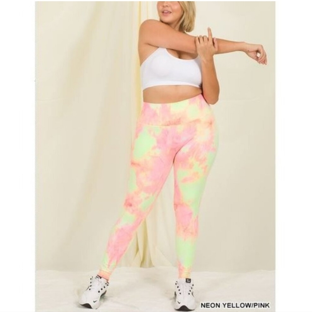 Zenana Outfitters Neon Yellow and Pink Leggings Various Sizes